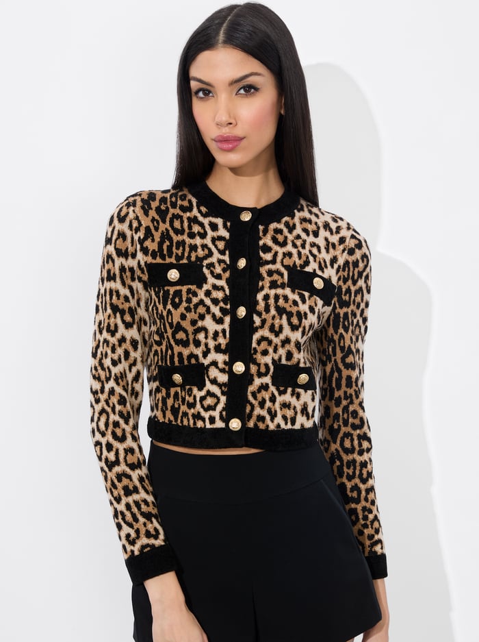 alice & olivia CLAIRA LEOPARD CARDIGAN CATWALK MULTI