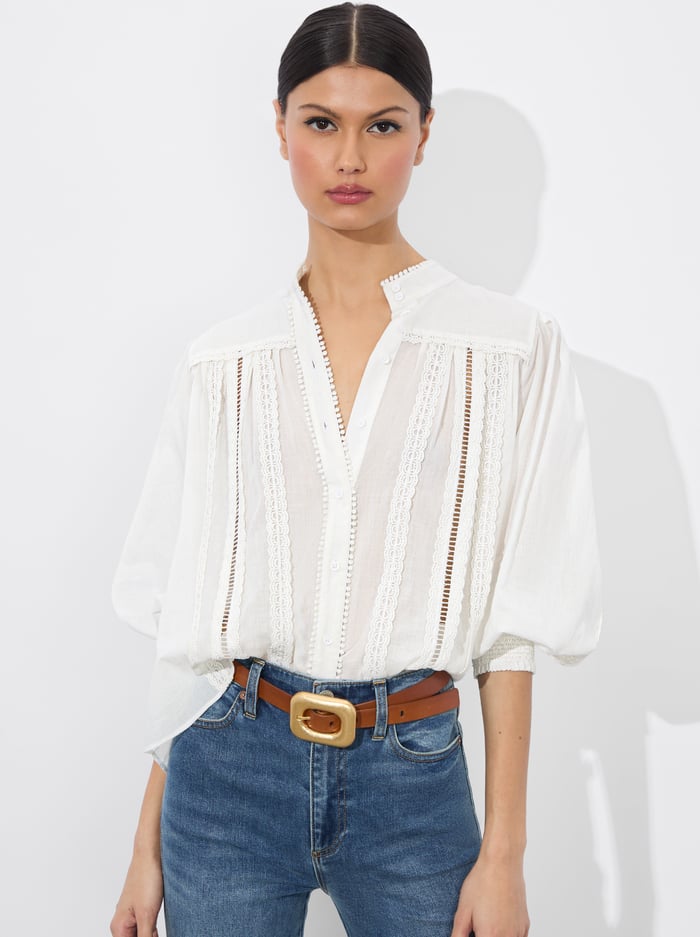alice & olivia CORA BUTTON DOWN OFF WHITE
