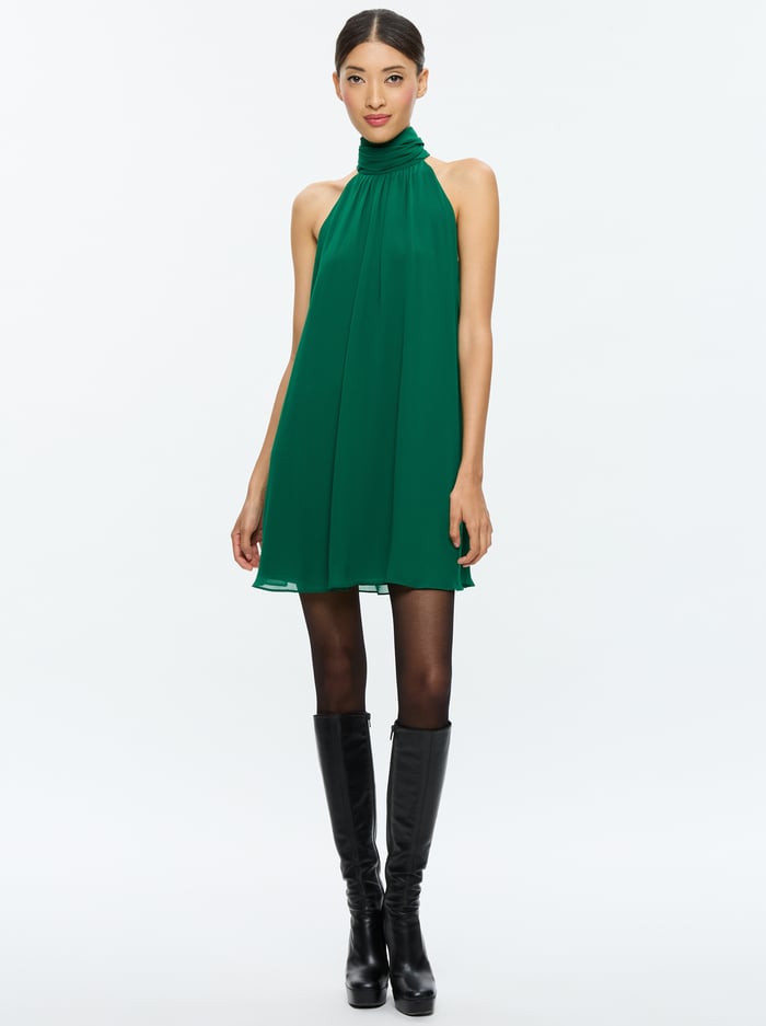 alice & olivia CORINE MINI DRESS FOREST GREEN