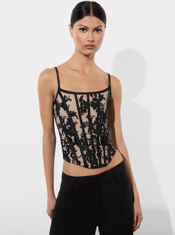 alice & olivia CRESSIDA CORSET BLACK/ALMOND