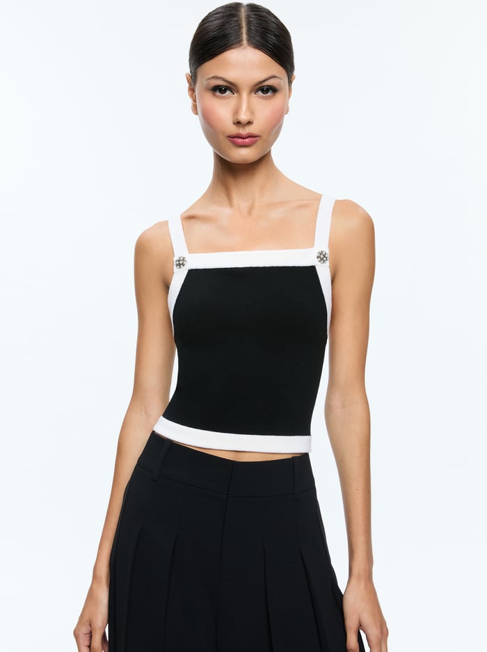 alice & olivia DANDI KNIT TANK BLACK/SOFT WHITE