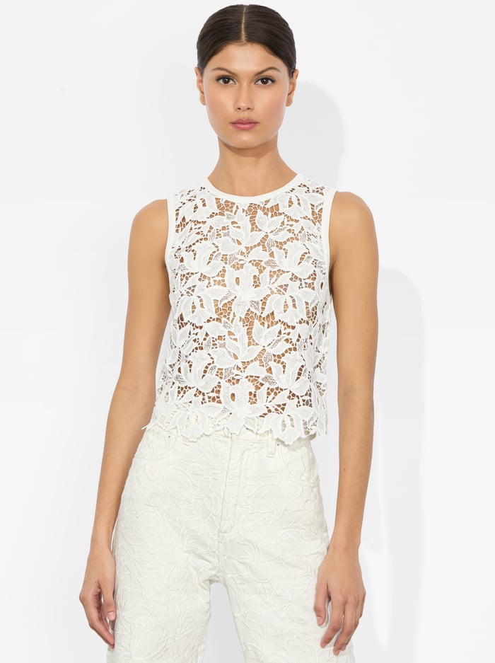 alice & olivia DANIELLE LACE FRONT TANK OFF WHITE