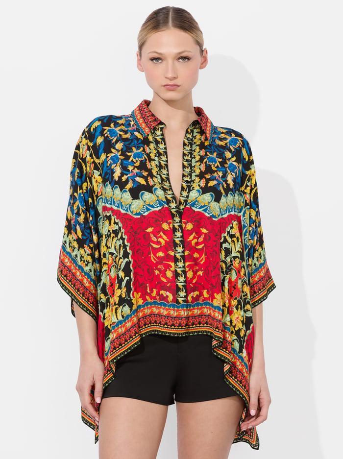 alice & olivia DEANNE BUTTON DOWN BLOUSE LOVE NOTE