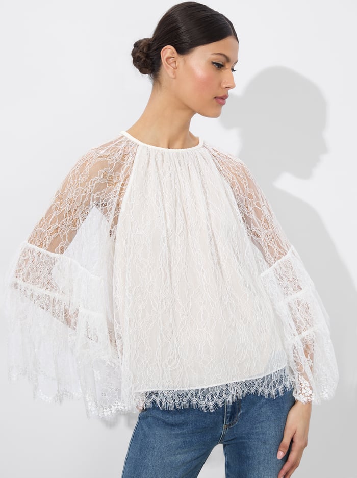Alice & Olivia DELIA RUFFLED TUNIC TOP BLACK