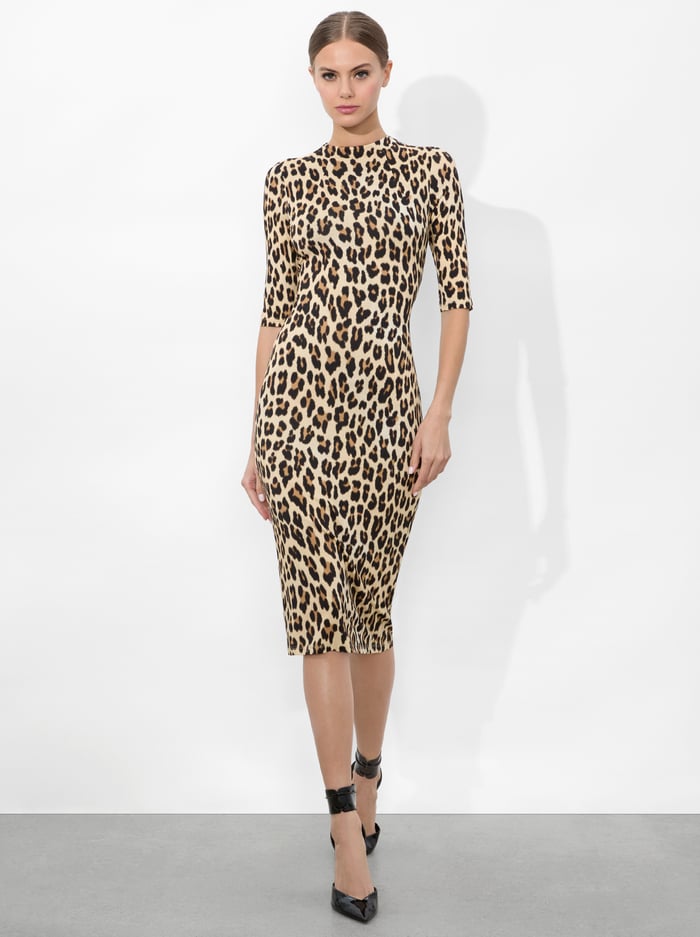 alice & olivia DELORA MIDI DRESS TEXTURED LEOPARD