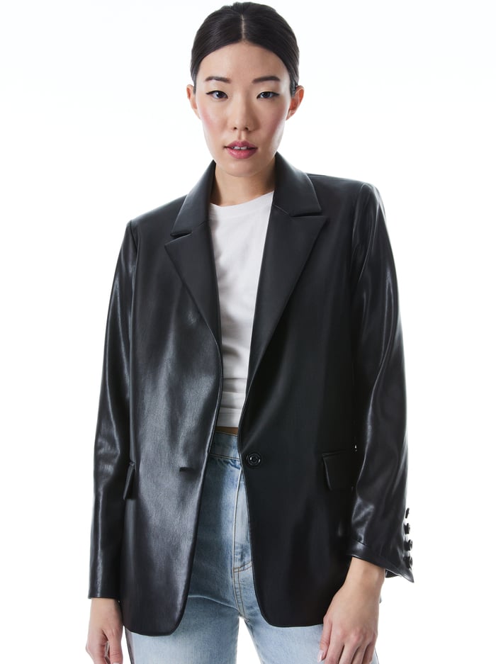 alice & olivia DENNY VEGAN BLAZER BLACK