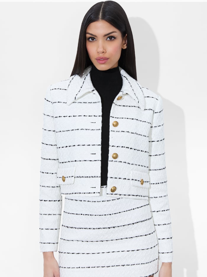 Alice & Olivia DENYSON BOXY JACKET OFF WHITE/BLACK