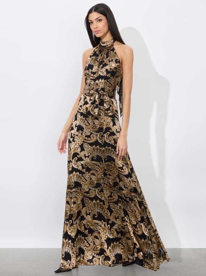 alice & olivia DITA MAXI DRESS SPRING PAISLEY BLACK