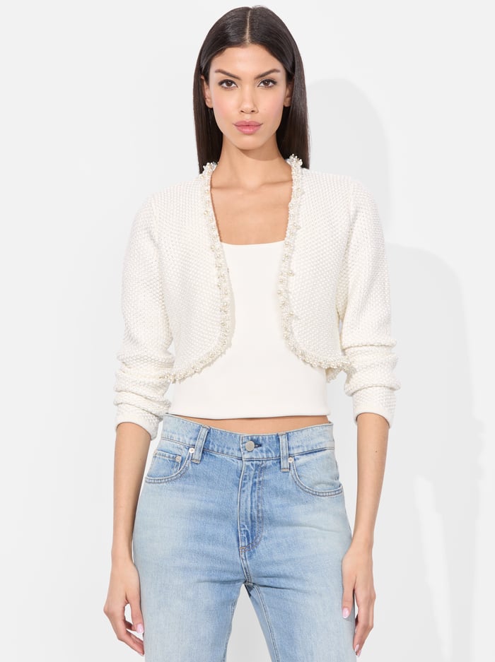 alice & olivia DUKE EMBELLISHED CARDIGAN SOFT WHITE