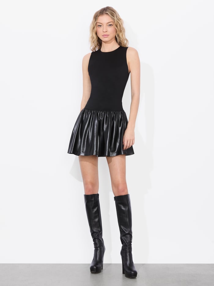 alice & olivia ELLA DROP WAIST MINI DRESS BLACK