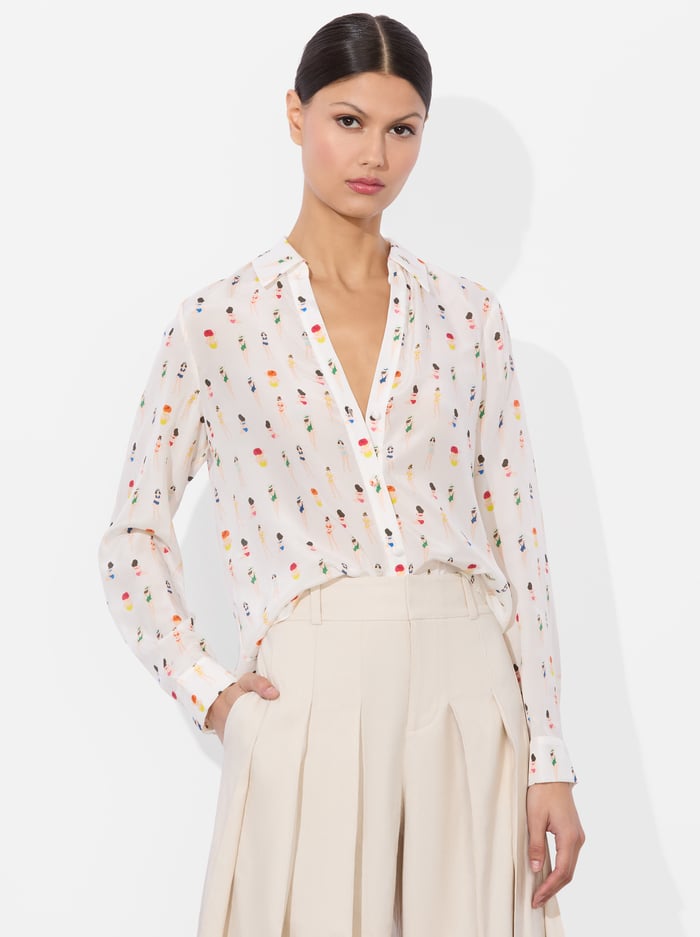 alice & olivia ELOISE BUTTON DOWN BLOUSE BEACH CLUB
