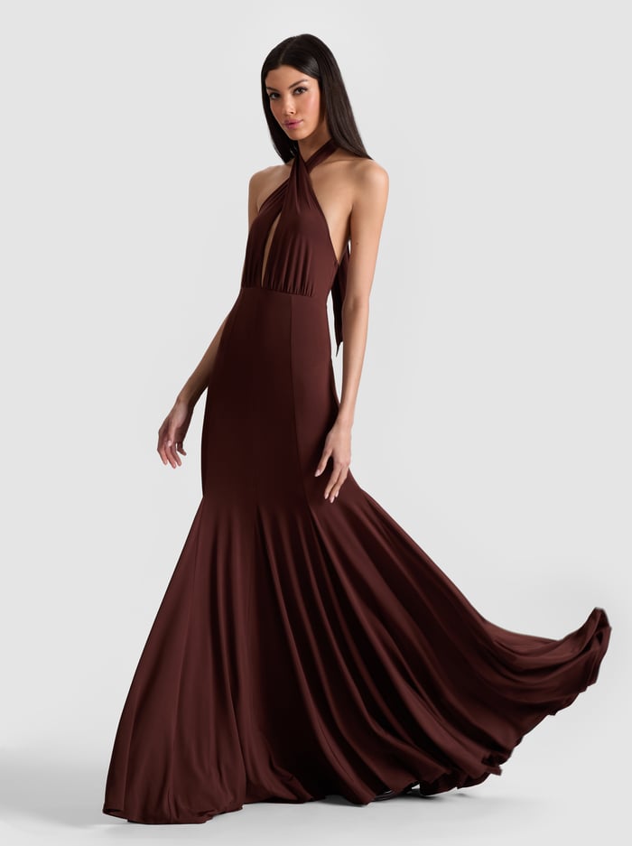 alice & olivia EVELINA MAXI DRESS MOCHA