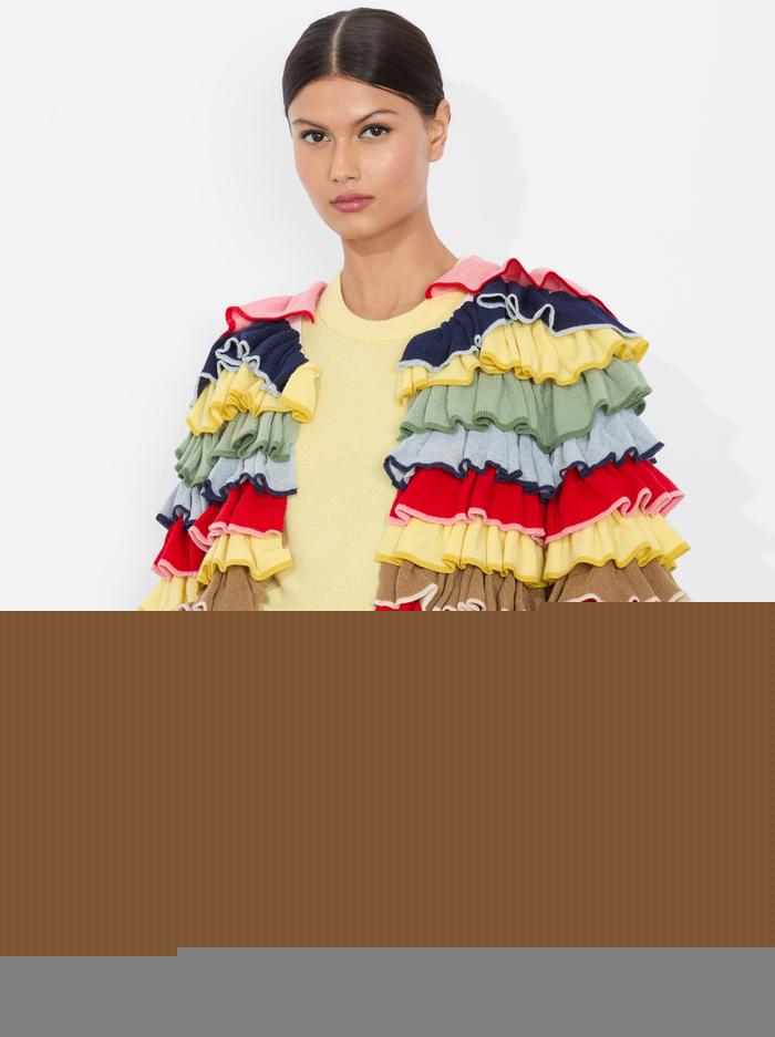 alice & olivia FAWN RUFFLE CARDIGAN MULTI