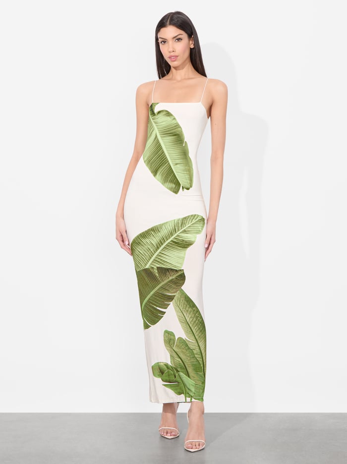 alice & olivia FIFI MAXI DRESS JUNGLE PALM OFF WHITE