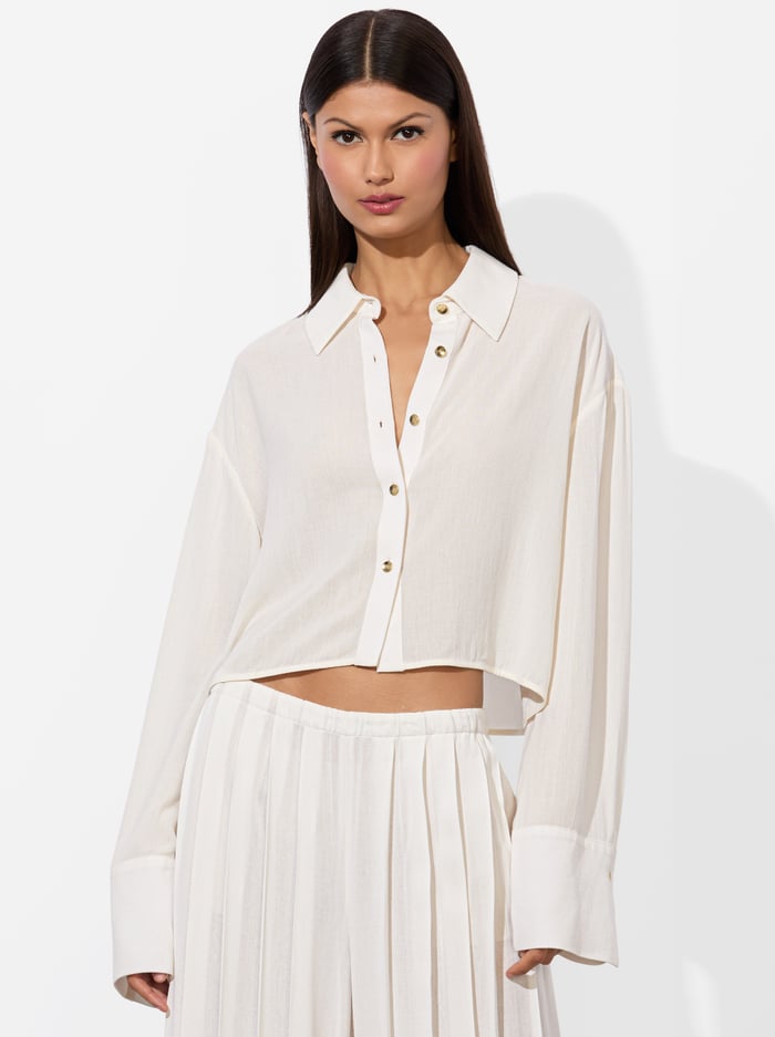 alice & olivia FINELY CROPPED BUTTON DOWN GREEN TEA