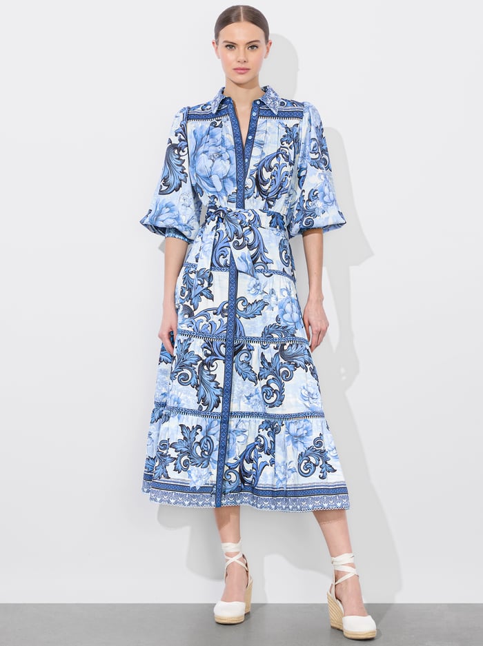 alice & olivia GENEVA MIDI DRESS SCROLL SYMPHONY