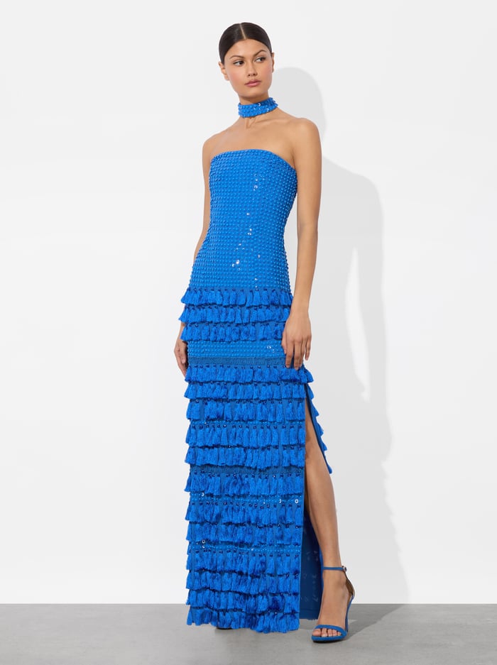 alice & olivia GEORGIE EMBELLISHED GOWN TRUE BLUE