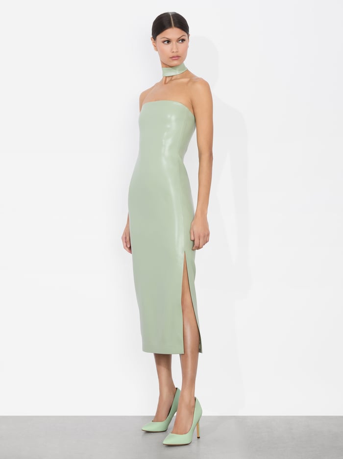 alice & olivia GEORGIE VEGAN MIDI DRESS SAGE
