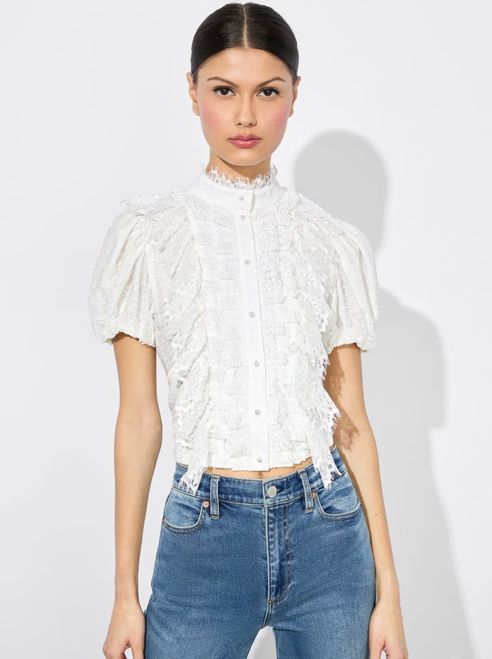 alice & olivia GERALDINE LACE TOP OFF WHITE