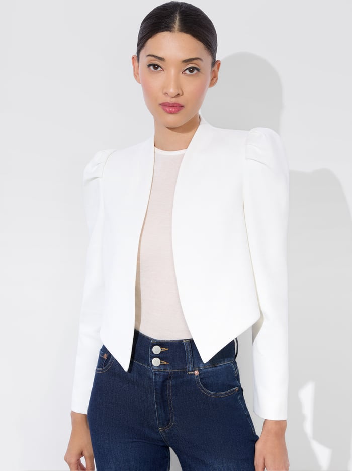 alice & olivia HARVEY PUFF SLEEVE JACKET OFF WHITE