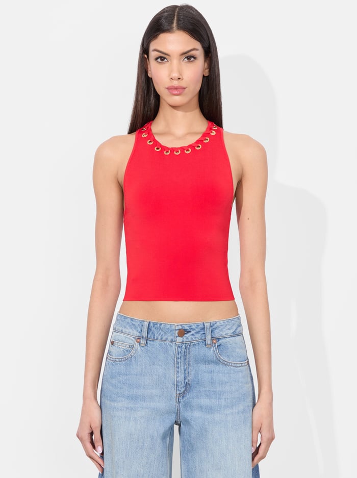 alice & olivia HEIDI GROMMET TANK BLACK