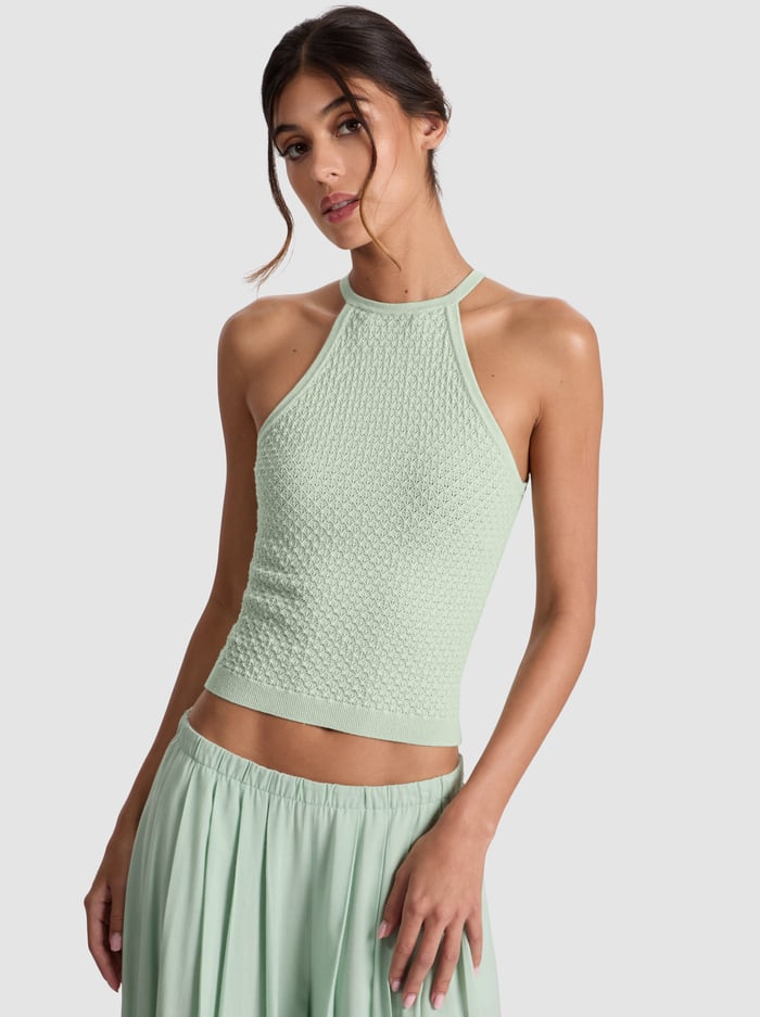 alice & olivia HEIDI POINTELLE TANK GREEN TEA