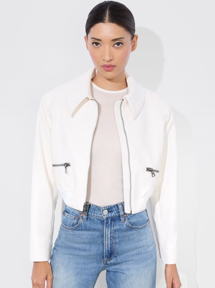 alice & olivia HYDE CROPPED VEGAN JACKET BLACK