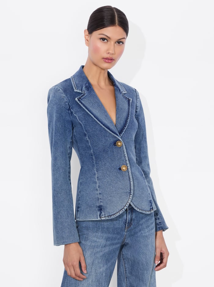 alice & olivia IANA DENIM SCULPTED BLAZER OFF WHITE