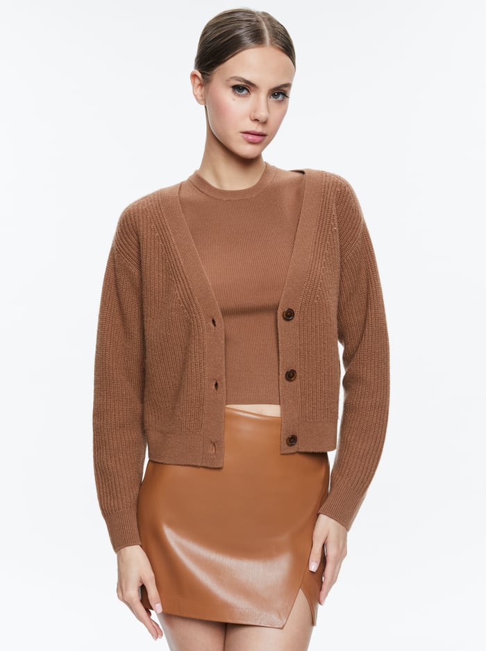 alice & olivia JANNIE CARDIGAN CAMEL