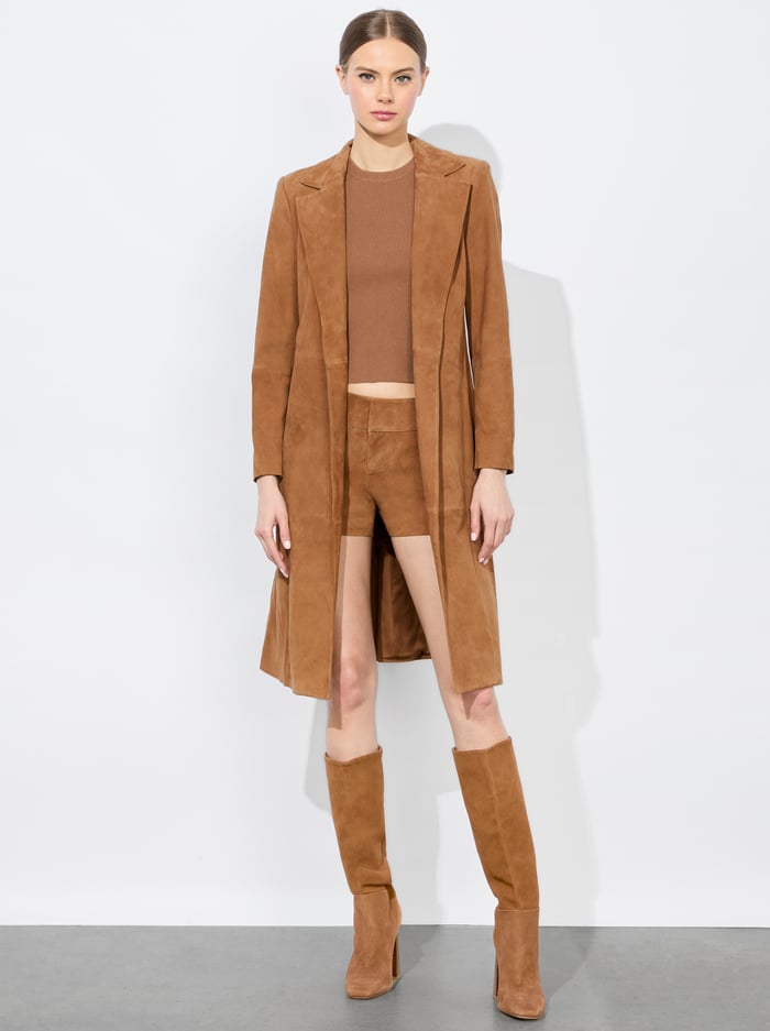alice & olivia KARLEY SUEDE COAT CAMEL