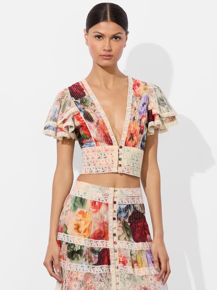 alice & olivia KEELEY BLOUSE STORM FLORAL SM