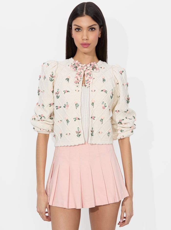 alice & olivia KITTY BOW CARDIGAN SOFT WHITE MULTI