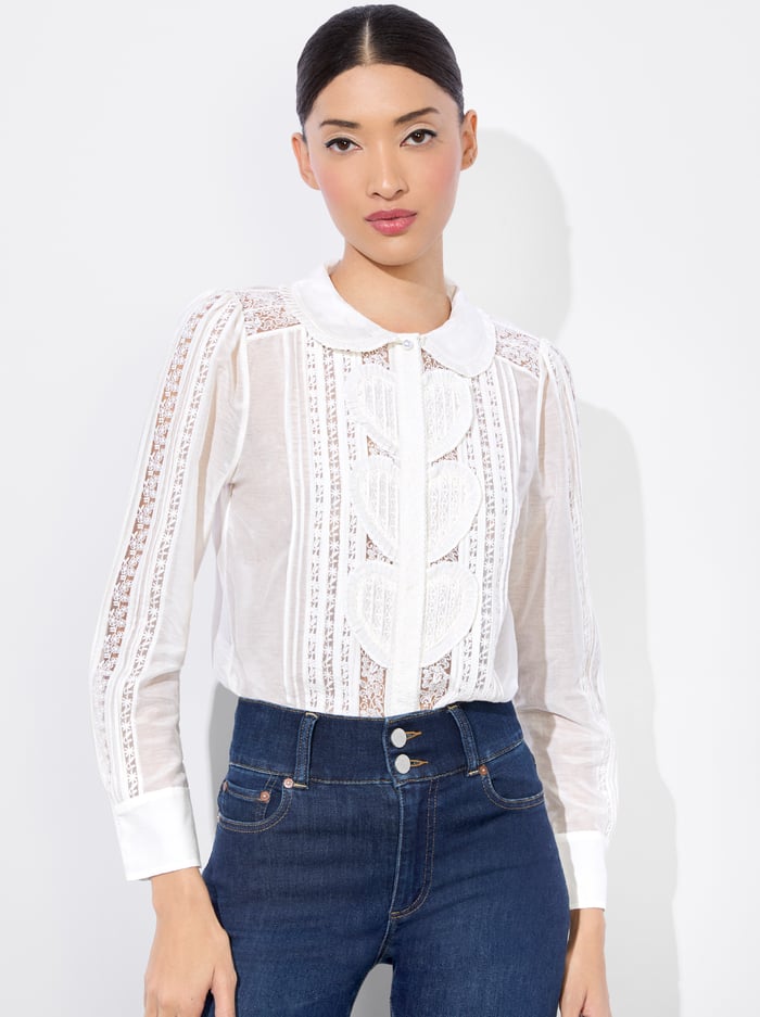 alice & olivia KURT MIXED MEDIA BLOUSE OFF WHITE