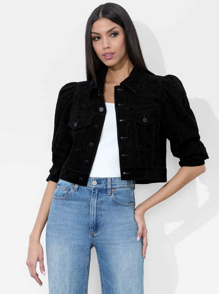 alice & olivia LANA SUEDE JACKET BLACK