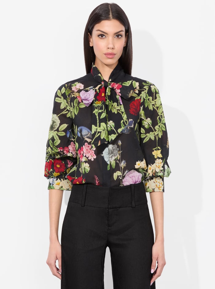 alice & olivia LLOYD SLIT SLEEVE BLOUSE VENUS FLORAL
