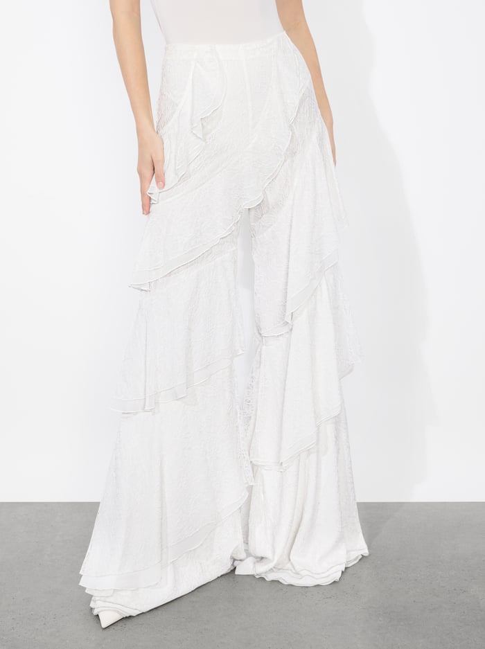 alice & olivia LOTUS LACE RUFFLE PANT OFF WHITE