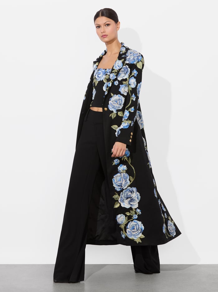 alice & olivia MACEY LONG BLAZER BLACK MULTI