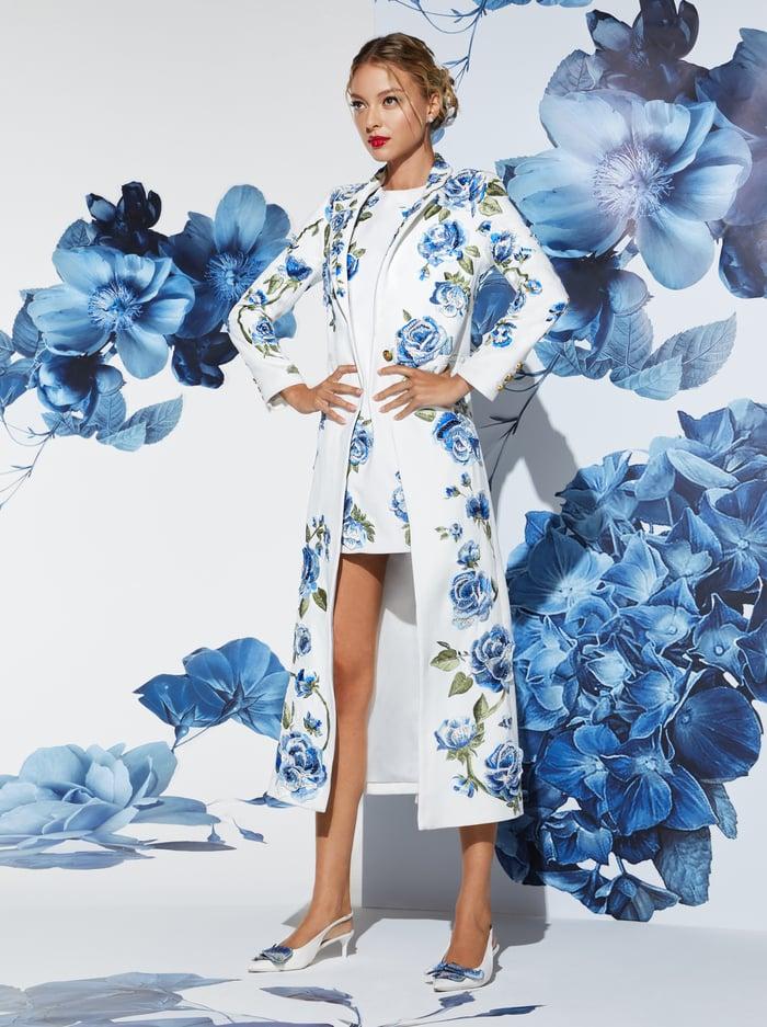 alice & olivia MACEY LONG BLAZER BLACK MULTI