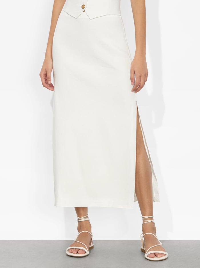 alice & olivia MAEVE LINEN SLIP SKIRT OFF WHITE