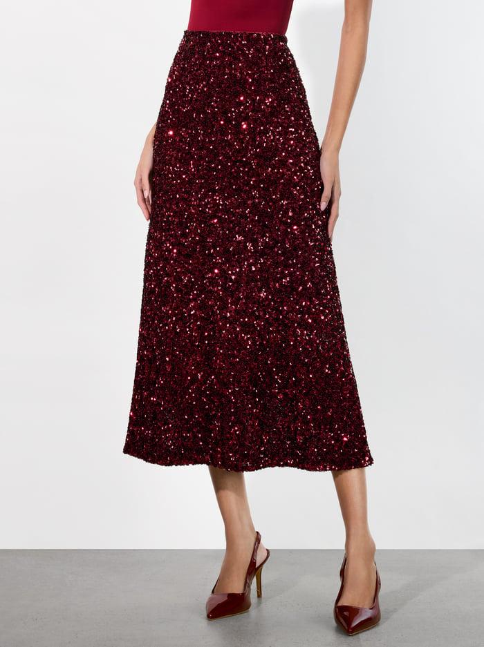 alice & olivia MAEVE SEQUIN SLIP SKIRT GARNET