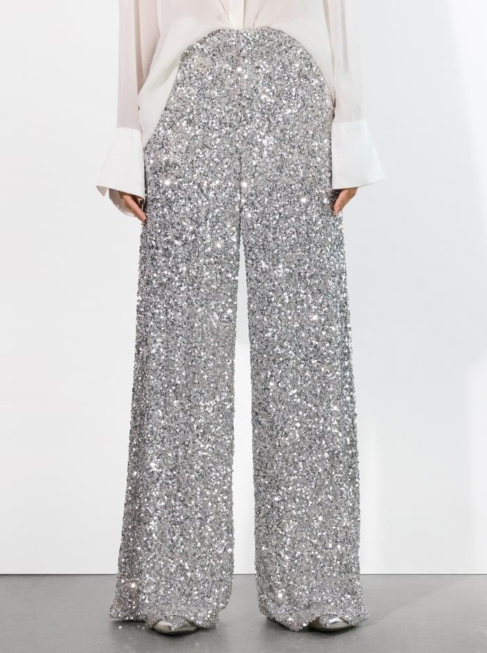 alice & olivia MAME SEQUIN PANT SILVER