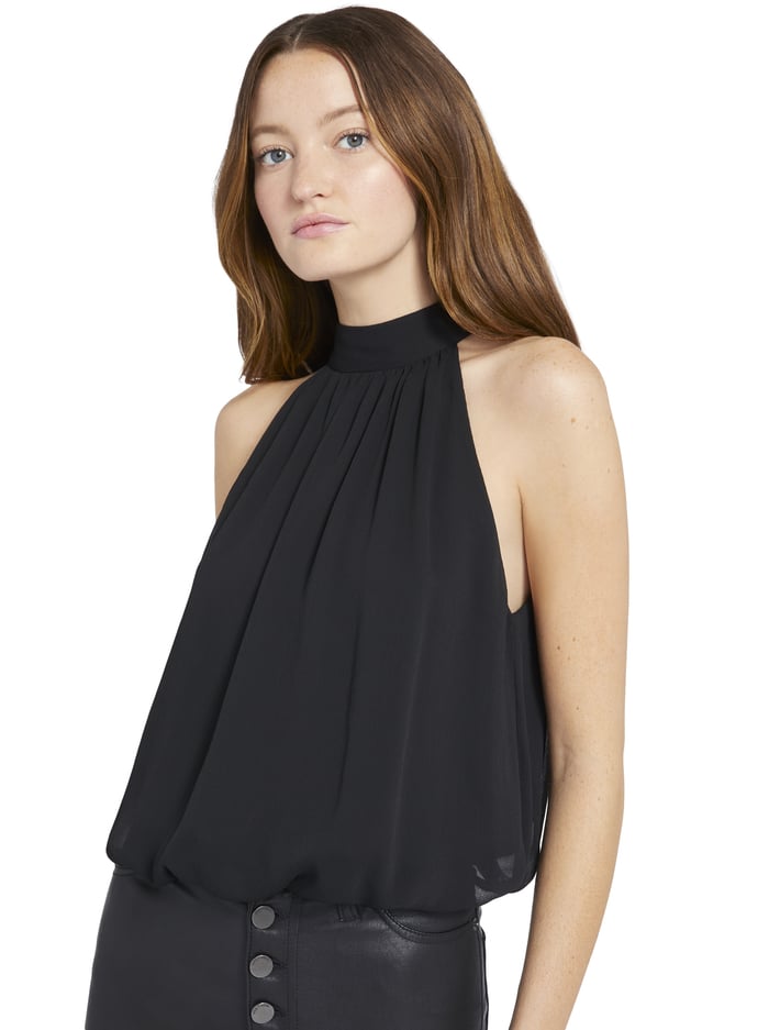 alice & olivia MARIS HALTER TOP BLACK