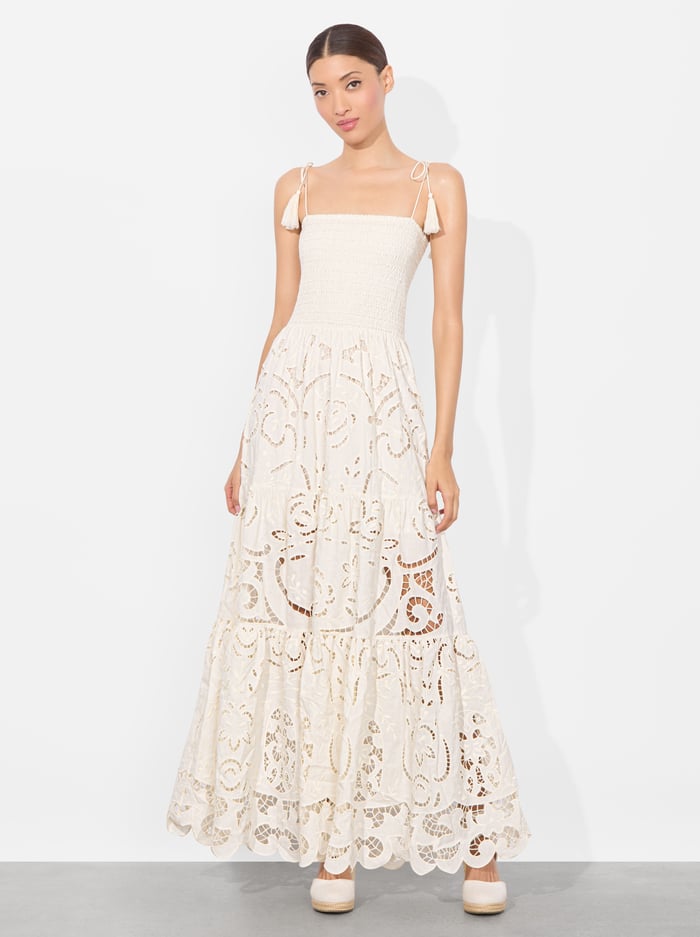alice & olivia MARNA TIERED MAXI DRESS OFF WHITE