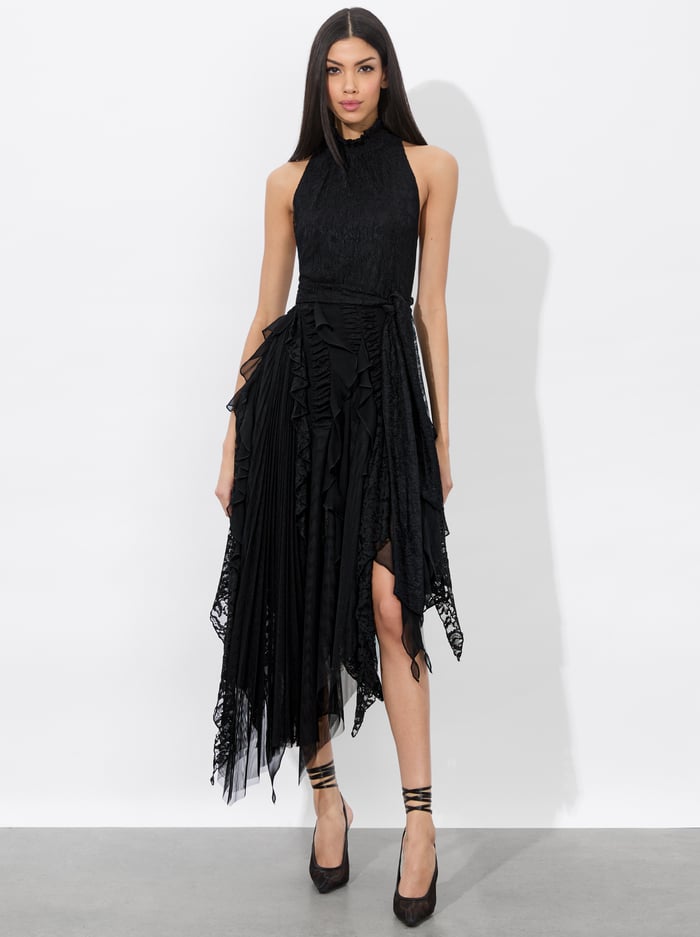 alice & olivia MARZITA LACE MIDI DRESS BLACK