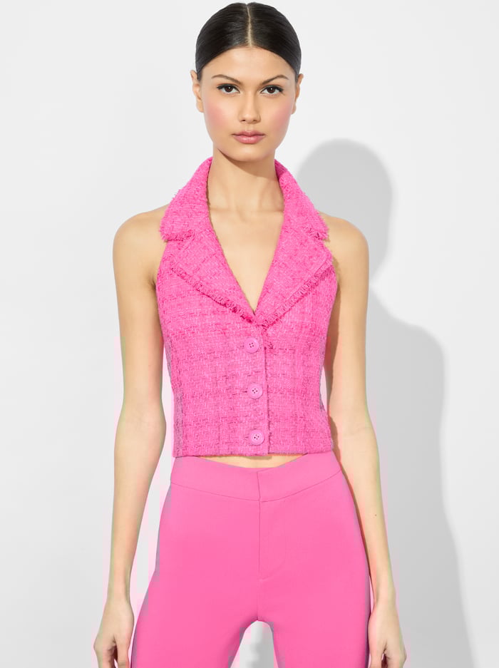 alice & olivia MERI HALTER VEST BLACK