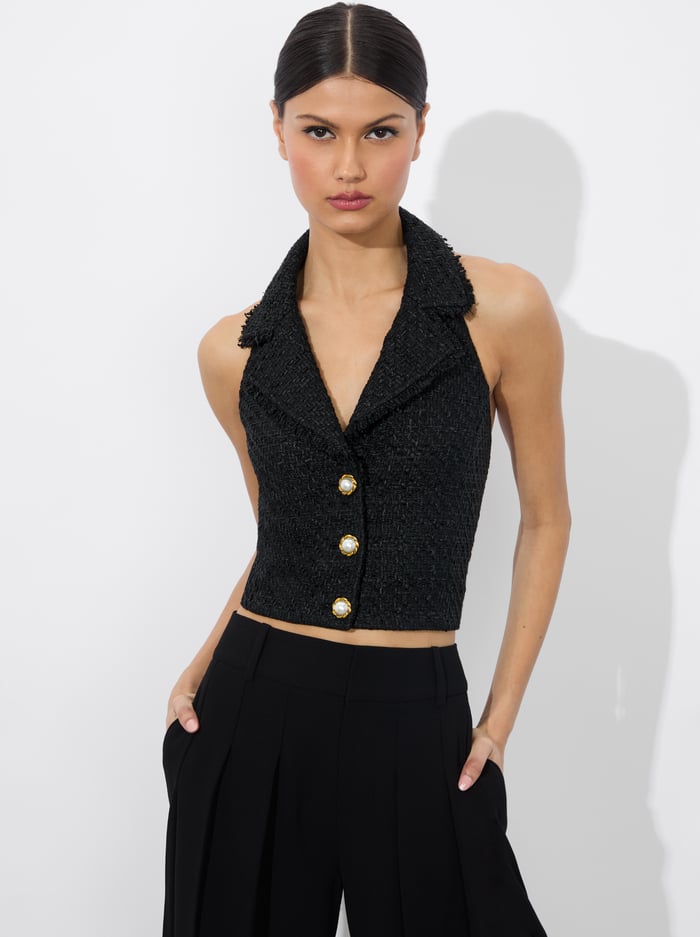 alice & olivia MERI HALTER VEST BLACK