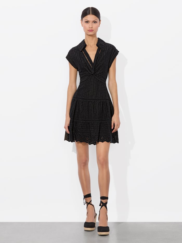 alice & olivia MILA EYELET MINI DRESS BLACK