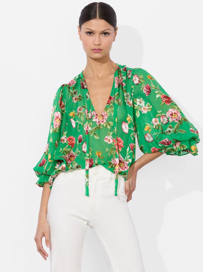 alice & olivia MORANNE BLOUSE HAMPTONS FLORAL SMALL
