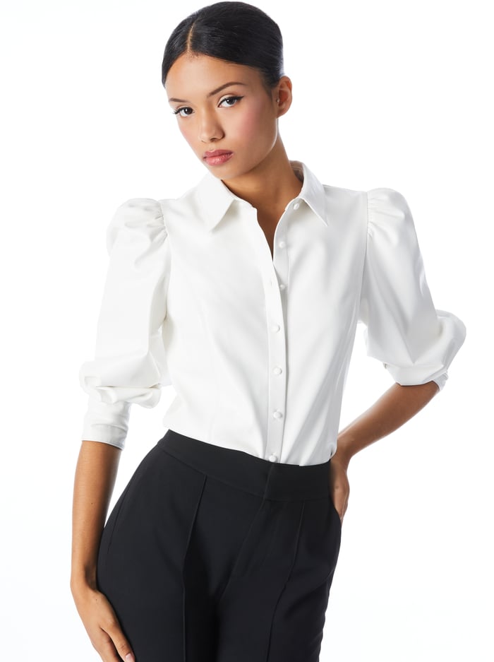 alice & olivia NADINE VEGAN TOP BLACK