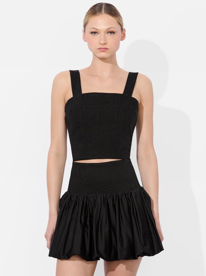 alice & olivia NATALIA LINEN LACE UP TOP BLACK